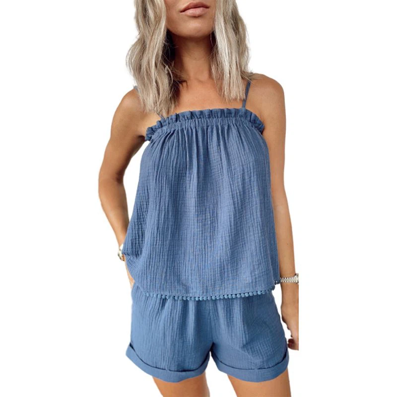 Spaghetti Straps Vest And Shorts Two Piece Set